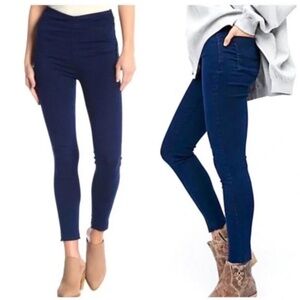 Free People Pull On Jeans Jeggings Skinny Raw Hem Dark Blue Denim Size W23